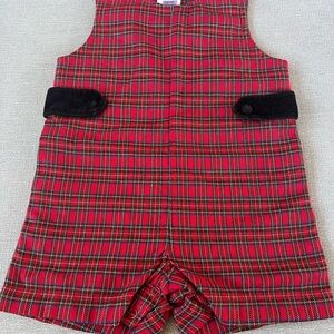 Vtg Talbots Baby Boy 18mo Red Tartan Plaid Christmas Jon Jon Shortall Winter